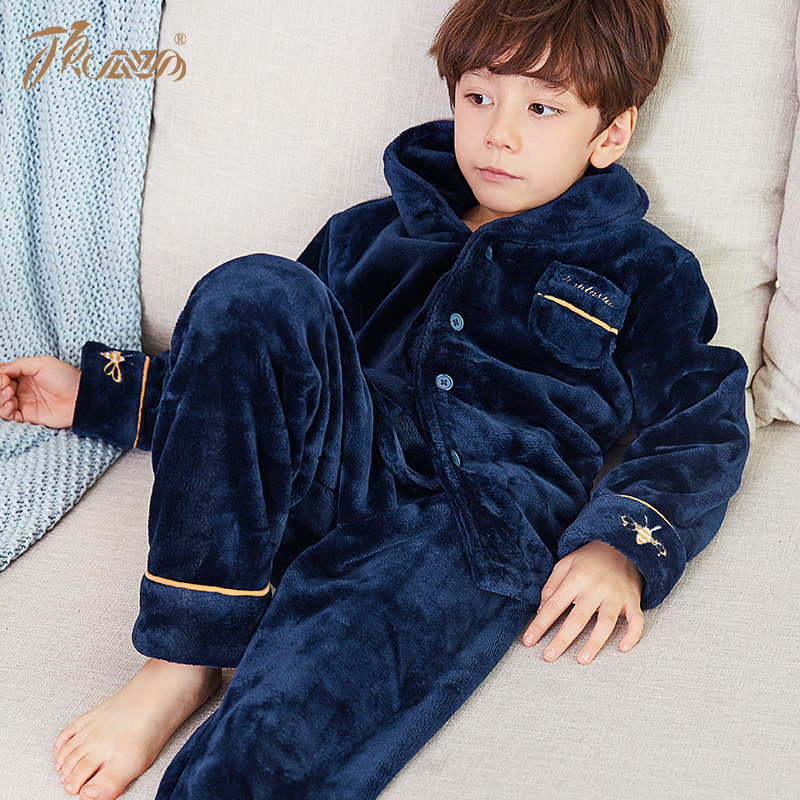 顶呱呱官方儿童睡衣珊瑚绒 男童家居服法兰绒女童 秋冬季童装厚款