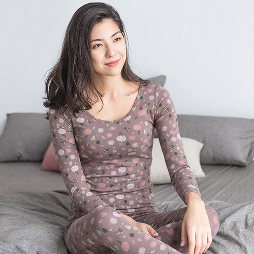 顶呱呱修身薄款纯棉秋衣秋裤女士