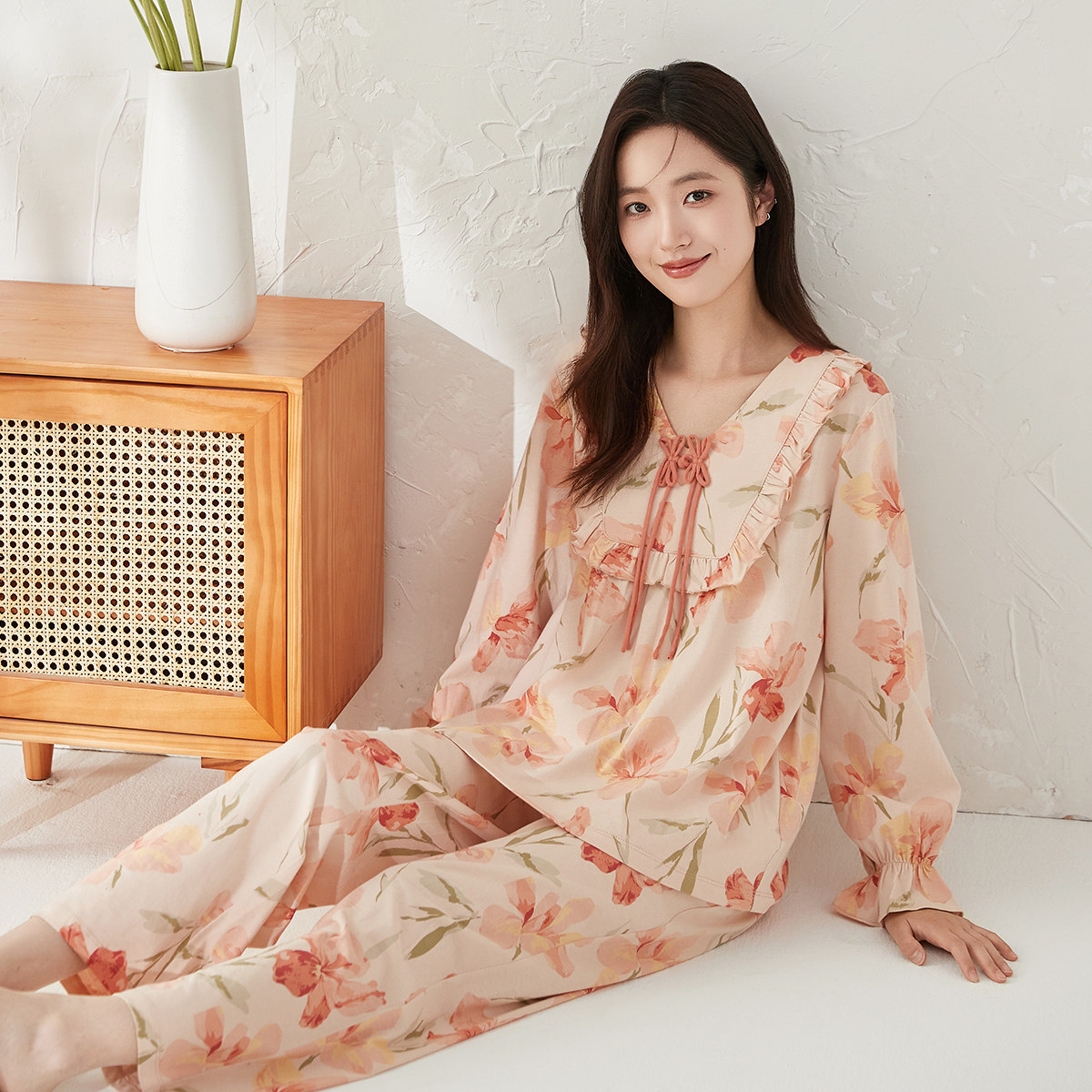 顶瓜瓜V领印花全棉文艺感家居服