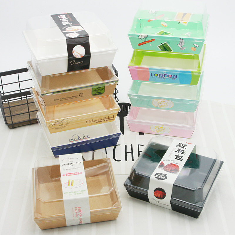 纸塑三明治包装盒 正方形透明 西点班戟泡芙雪媚娘脏脏包蛋糕卷盒
