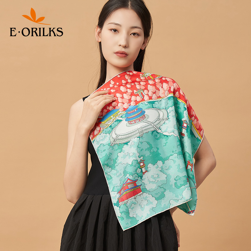 eorilks双面印花春秋天坛小方巾