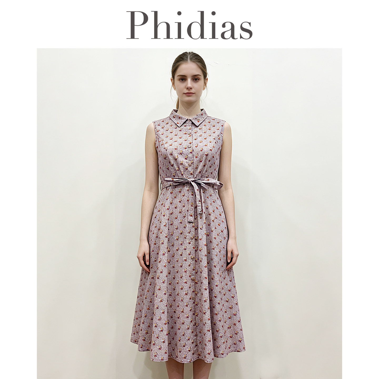 Phidias显瘦中长款背心连衣裙女2026夏季新款田园风印花百搭裙子