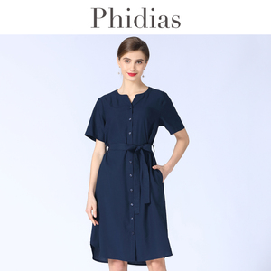 Phidias纯色连衣裙女夏新款收腰显瘦气质洋气减龄法式裙子