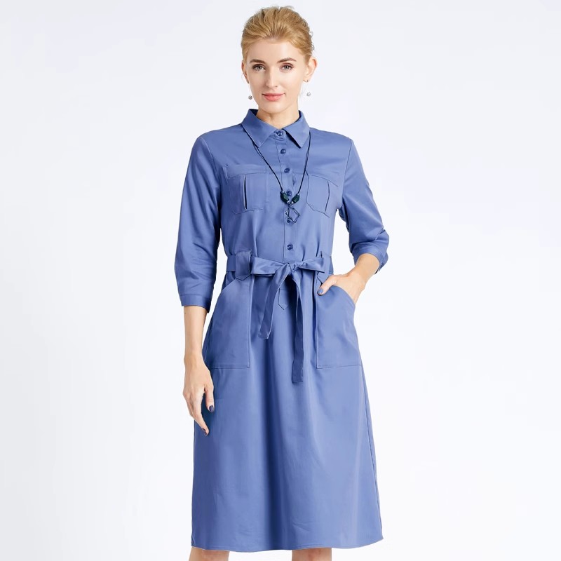 Phidias法式高级感收腰连衣裙女2024春新款修身显瘦系带中长裙子