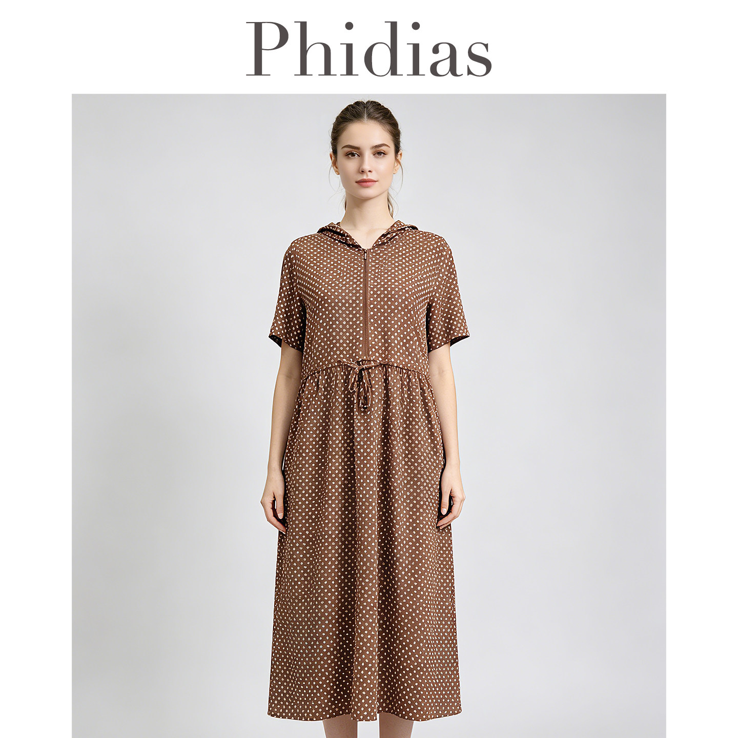 Phidias中长款连帽短袖连衣裙女夏季2025新款大码女装遮肚子裙子