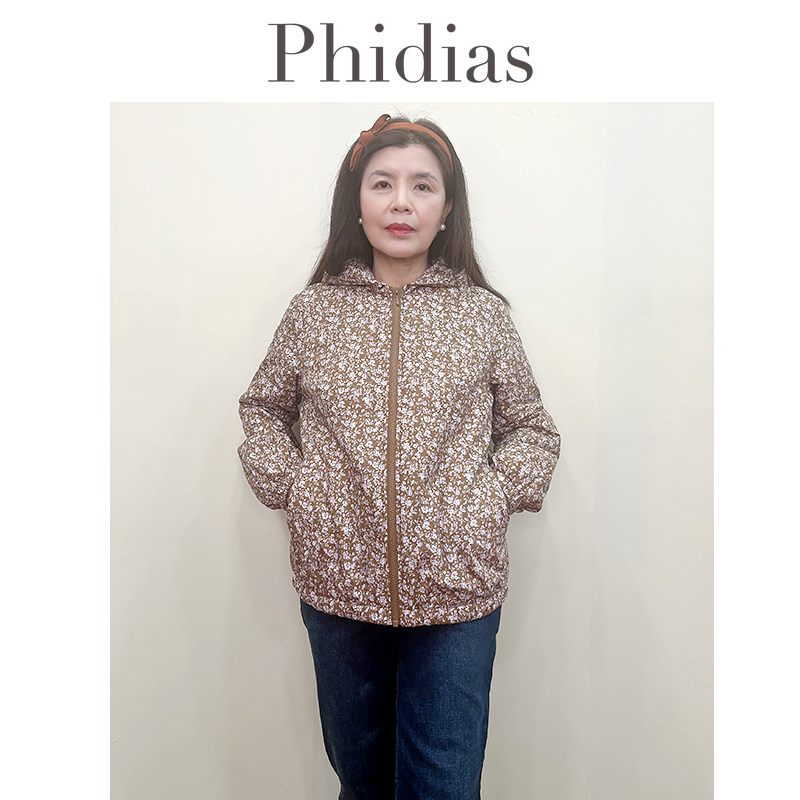 Phidias复古碎花连帽棉衣棉服女2025冬新款宽松休闲百搭棉袄外套