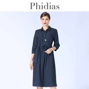 Phidias格子连衣裙女春新款法式高级感收腰显瘦中长款裙子