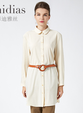 Phidias春秋新款衬衫女长袖法式复古中长款薄款娃娃领上衣