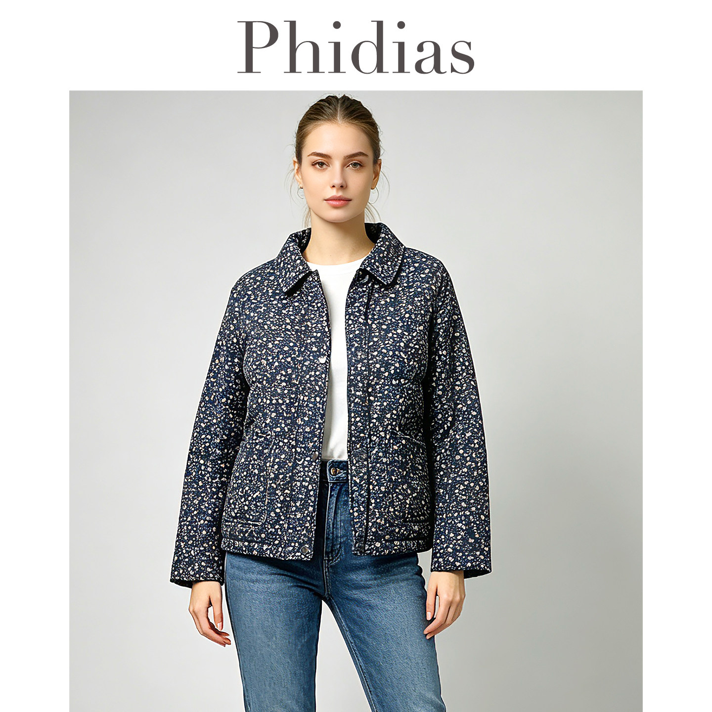 Phidias短款碎花棉服外套女2025冬新款大码女装洋气减龄长袖棉衣