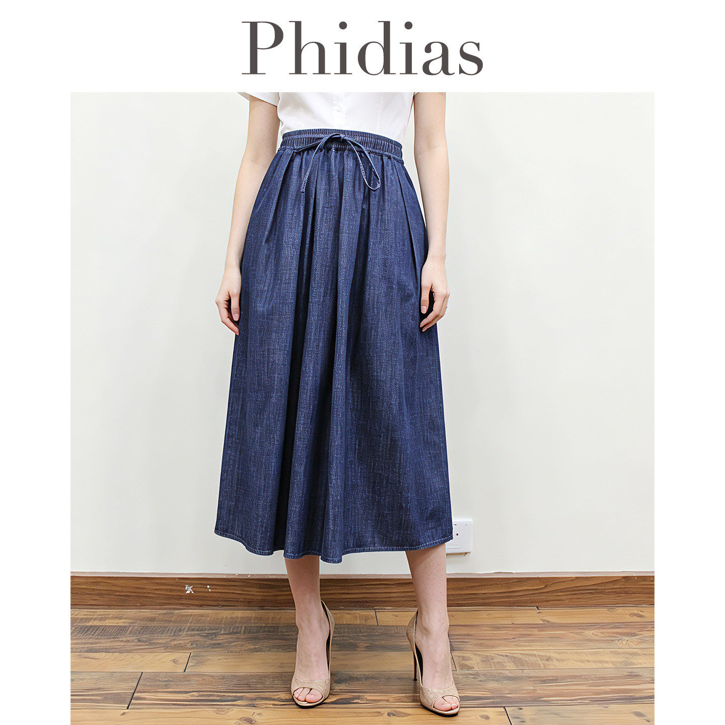 Phidias牛仔半身裙女2026春秋季新款百搭显瘦薄款蓝色a字中长裙子