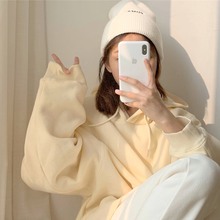 freshtaro20SS/ 脏脏 春秋奶油色休闲套头连帽卫衣女宽松外套上衣