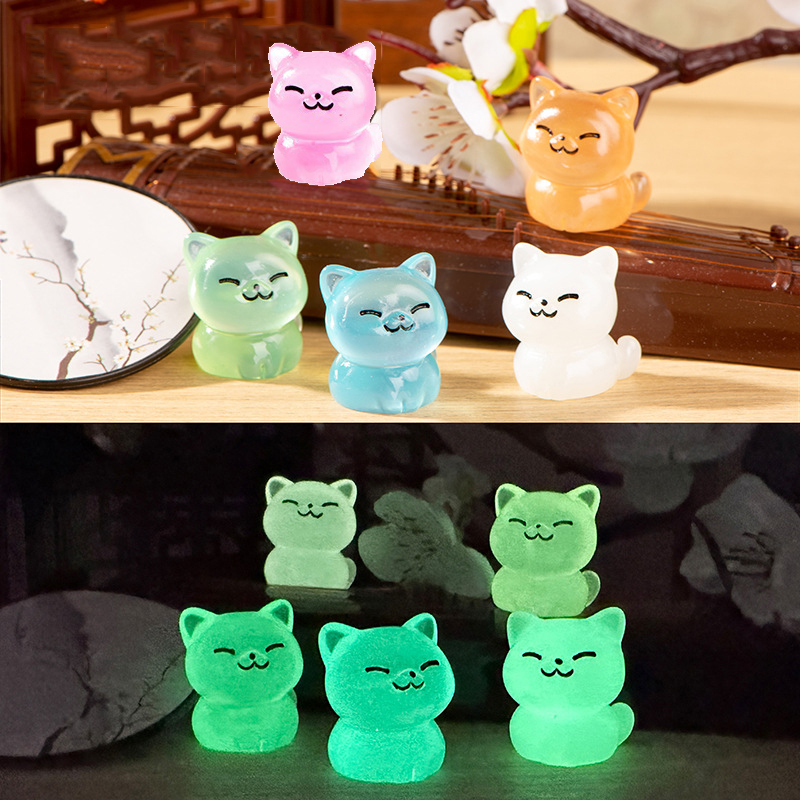 微景观树脂卡通可爱夜光小猫摆件