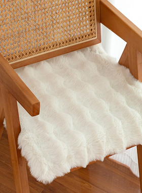 【拆洗】方形坐垫椅垫毛绒椅子垫屁垫冬季餐椅垫子白色仿兔毛座垫