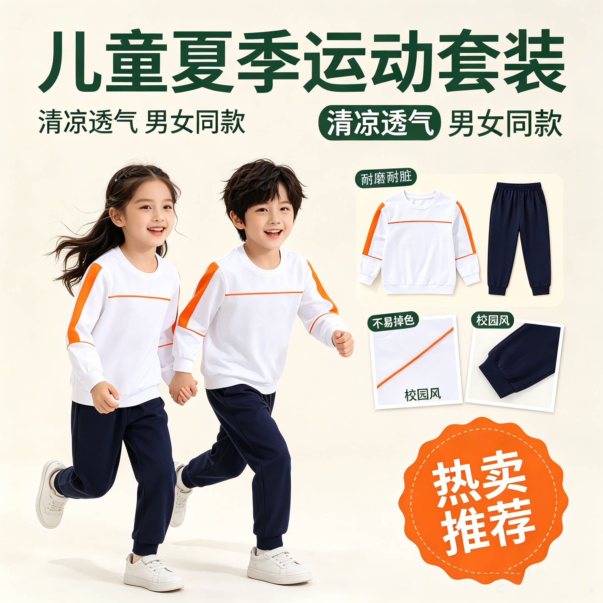 儿童夏季运动套装长袖长裤幼儿园班服园服开学季表演演出集体服