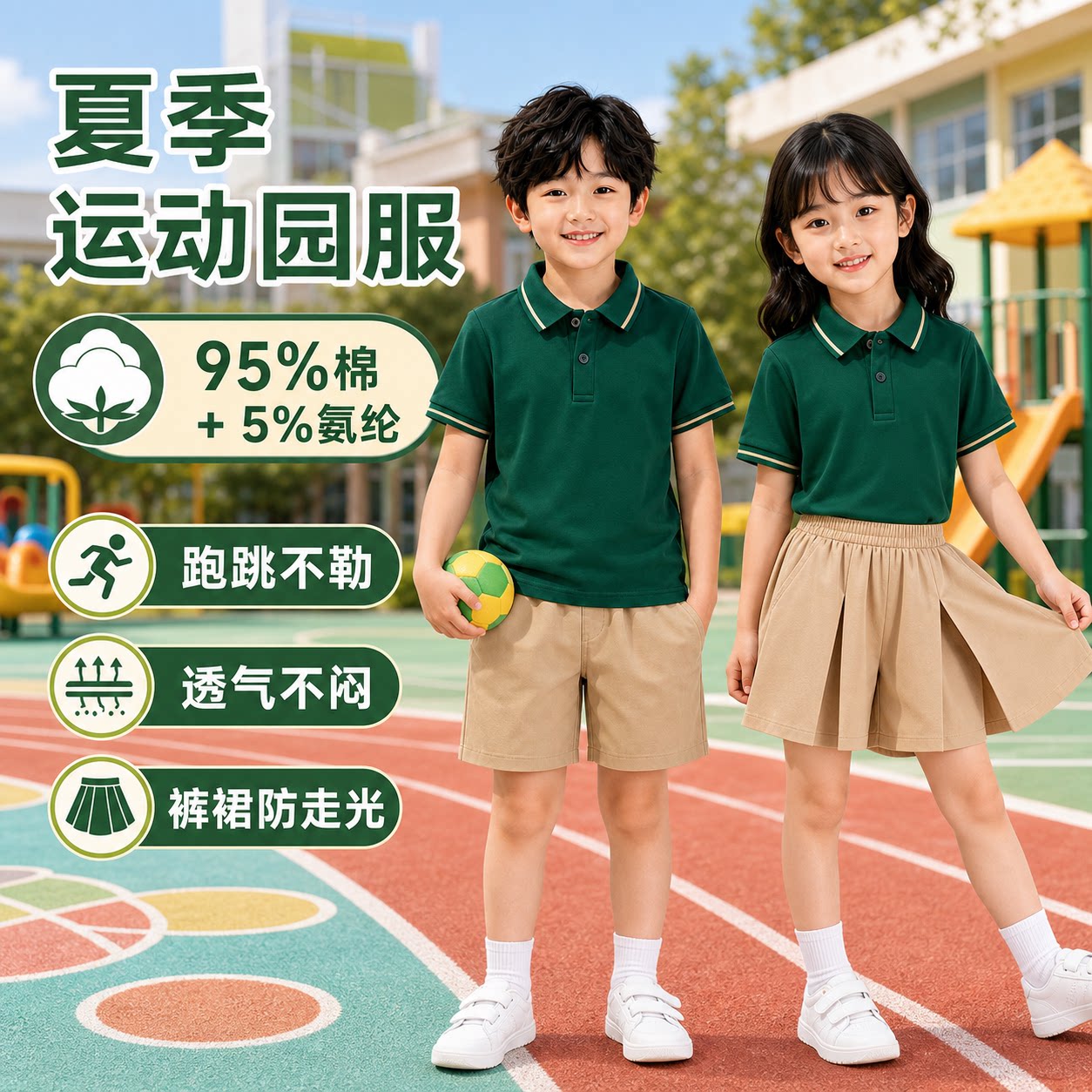 儿童翻领POLO衫T恤深圳校服绿色学生班服幼儿园开学园服运动套装