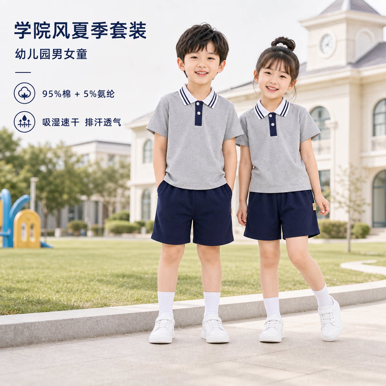 校服小学生夏季短袖短裤儿童运动会服装毕业照幼儿园园服班服套装