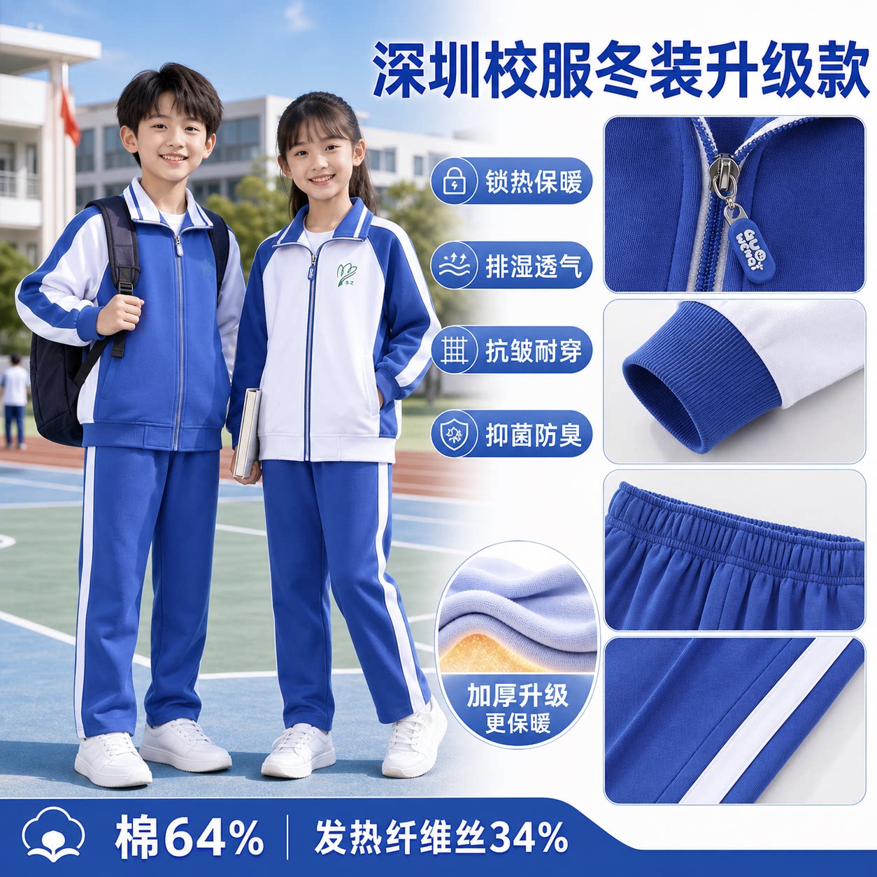 深圳校服小学生秋冬男女运动套装长袖长裤春秋保暖男女冲锋衣套装
