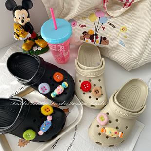童趣卡通彩色毛毡毛线 洞洞鞋鞋花适配卡骆驰crocs配饰鞋扣可拆卸