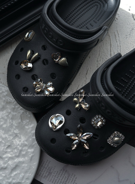 “灰色毛衣”原创质感适配卡骆驰crocs配饰洞洞鞋通用鞋花可拆卸