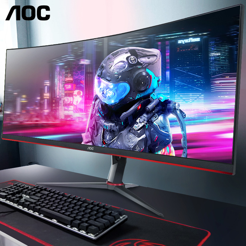 AOC 4K144Hz带鱼屏34英寸显示器曲面屏21:9屏幕HDR炒股1ms响应CU3