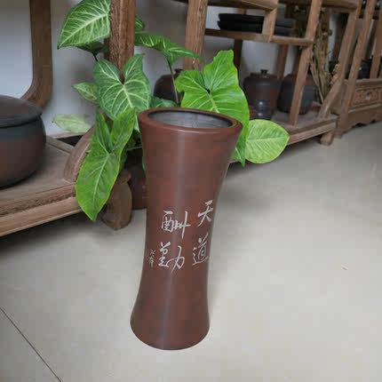 春节回馈云南建水紫陶花瓶纯手工刻填孔子插花干花花瓶室内摆件瓶