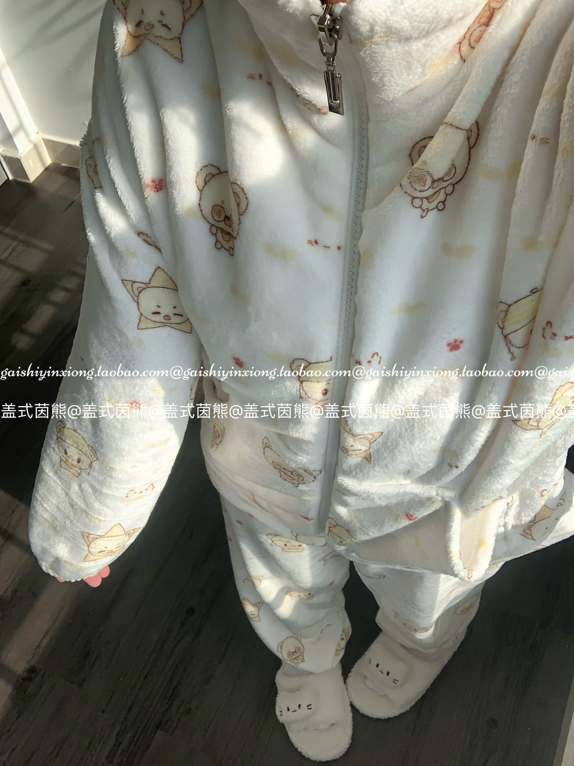 盖式茵熊【蛋黄熊酱】原创软妹冬季法兰绒加厚拉链睡衣外穿家居服