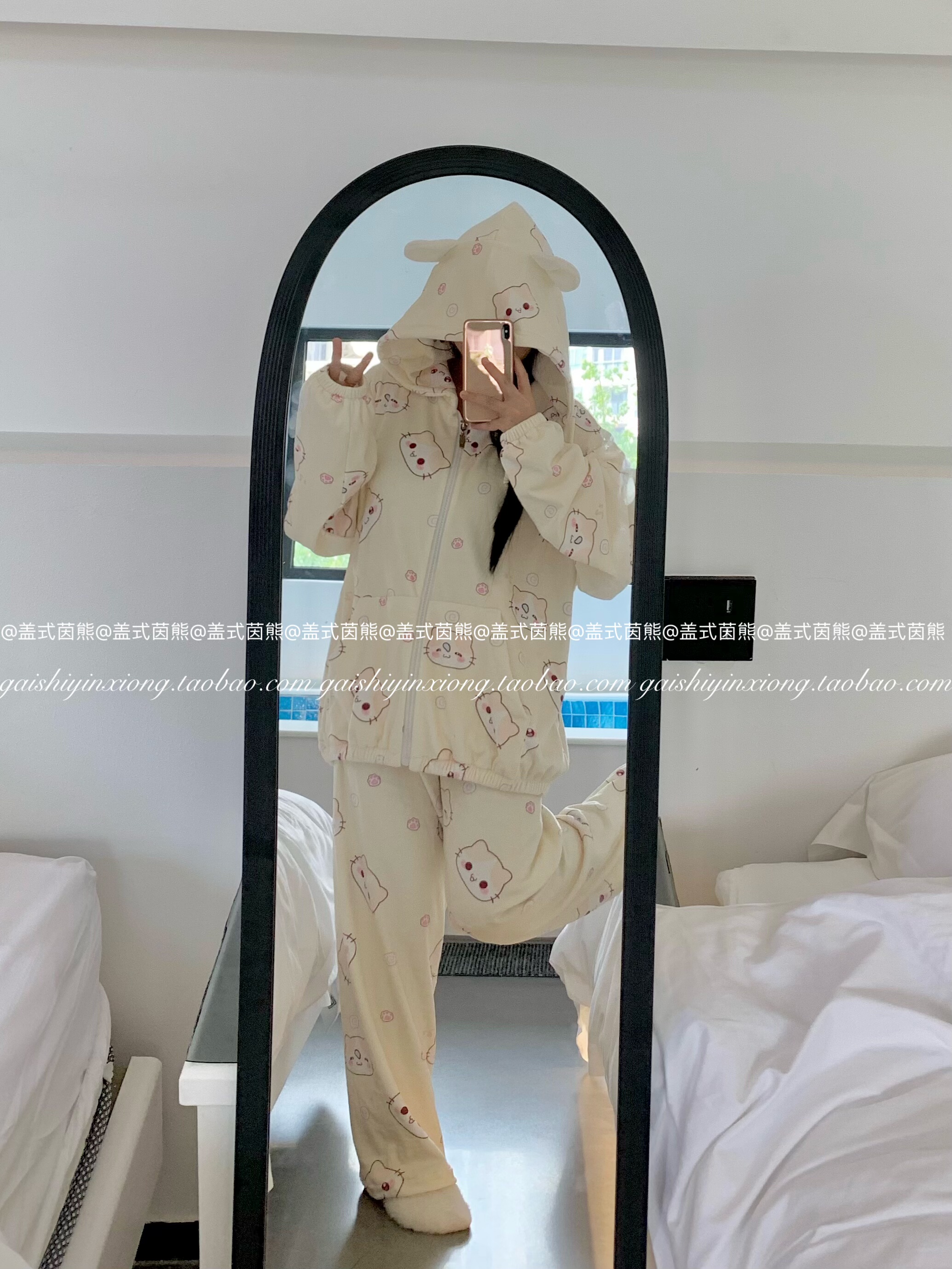 盖式茵熊【棉花糖猫】原创日系秋冬海岛绒卡通睡衣舒适外穿家居服