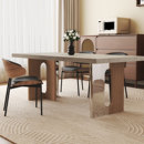 意式 轻奢洞石岩板餐桌椅组合家用现代极简小户型长方形下挂饭桌