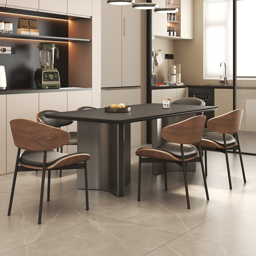 国补意式极简小户型长方形家用客厅现代简约岩板餐桌饭桌餐椅组合