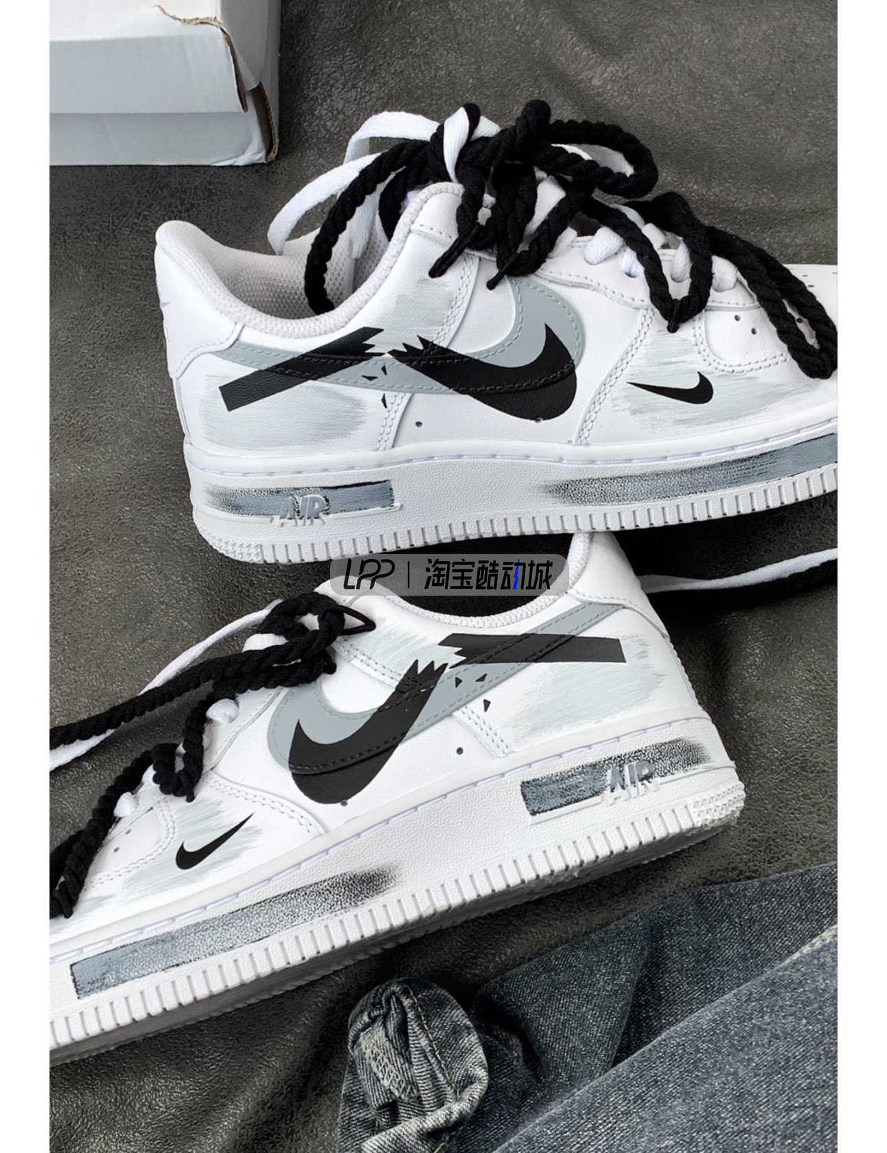 LPP定制球鞋 Nike Air Force 1手绘断裂时空三钩阴影解构空军一号