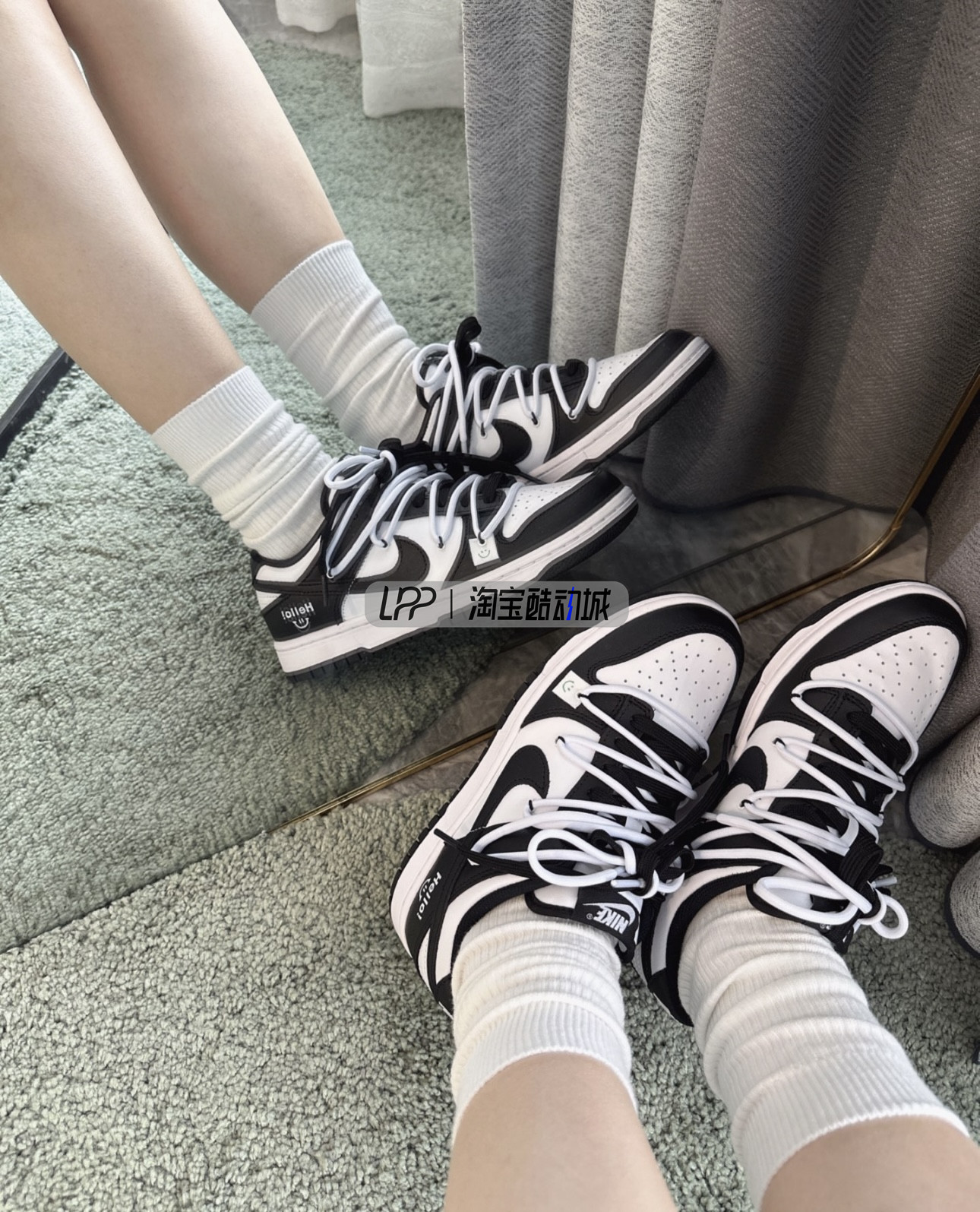 LPP定制球鞋 Nike Dunk Low 解构双鞋带笑脸黑白熊猫低帮复古板鞋