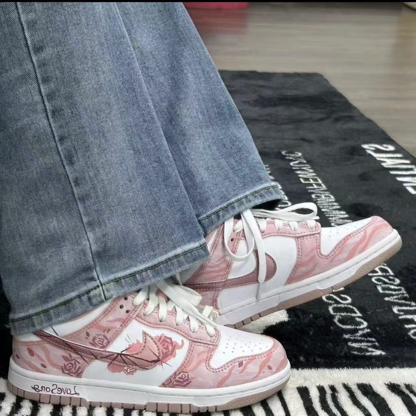 LPP定制球鞋 Nike Dunk 荆棘玫瑰 优雅少女校园耐磨 低帮板鞋白粉