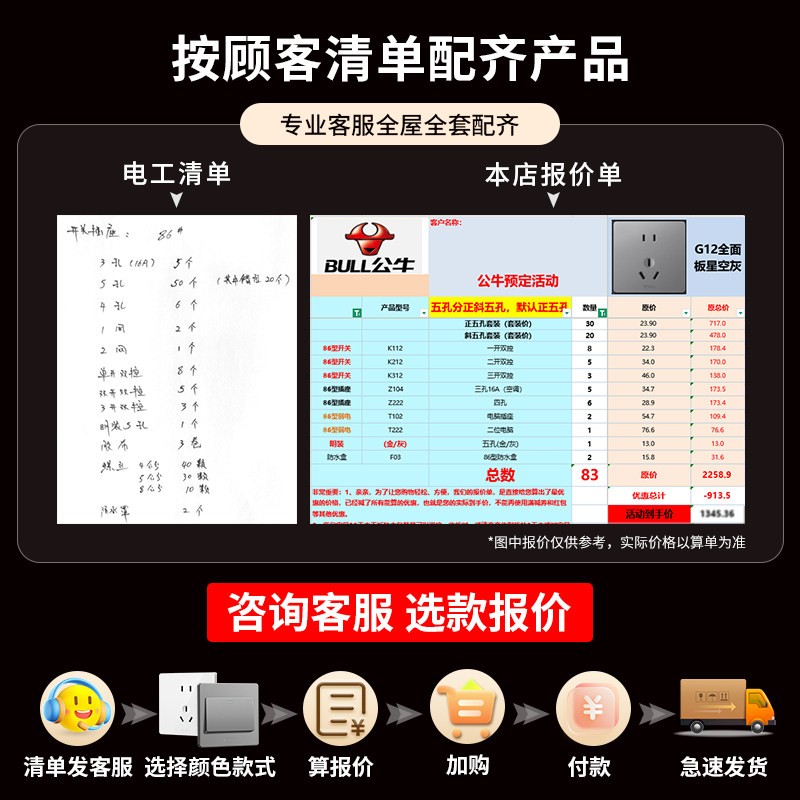 公牛G37开关插座星空灰色白色无边框大面板开关五孔三孔暗装插图片