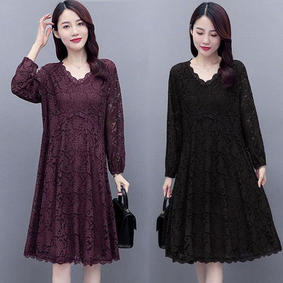 春夏蕾丝遮肚显瘦大码蕾丝连衣裙