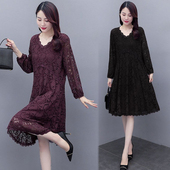 女装 蕾丝连衣裙2024春夏秋新款 中长裙大码 200斤遮肉显瘦气质裙子