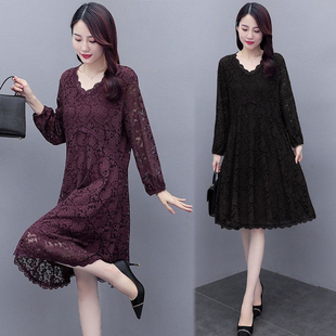 200斤遮肉显瘦气质裙子 女装 蕾丝连衣裙2024春夏秋新款 中长裙大码