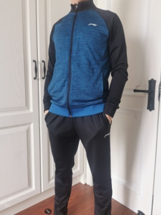 李宁羽毛球服套装立领开衫外套蓝黑色速干保暖春秋初夏运动服套装