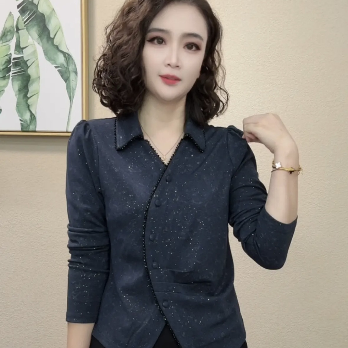 秋季时尚新款翻领长袖蕾丝衬衫领开衫气质减龄显瘦百搭女人味上衣