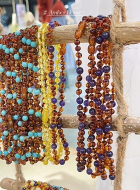 国现｜澳洲Amber House婴幼儿琥珀手链项链绿松石青金石紫水晶粉