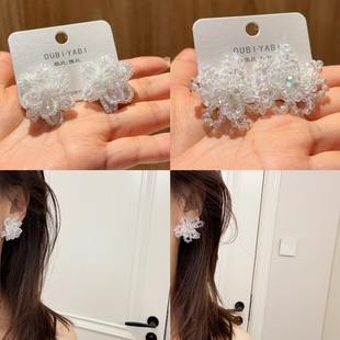 欧比雅比精致温柔手工串珠珠水晶花朵甜美百搭耳环耳钉耳饰51830