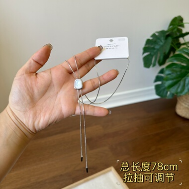 欧比雅比简约小众几何圆形三角形抽拉式长款项链女气质百搭05414