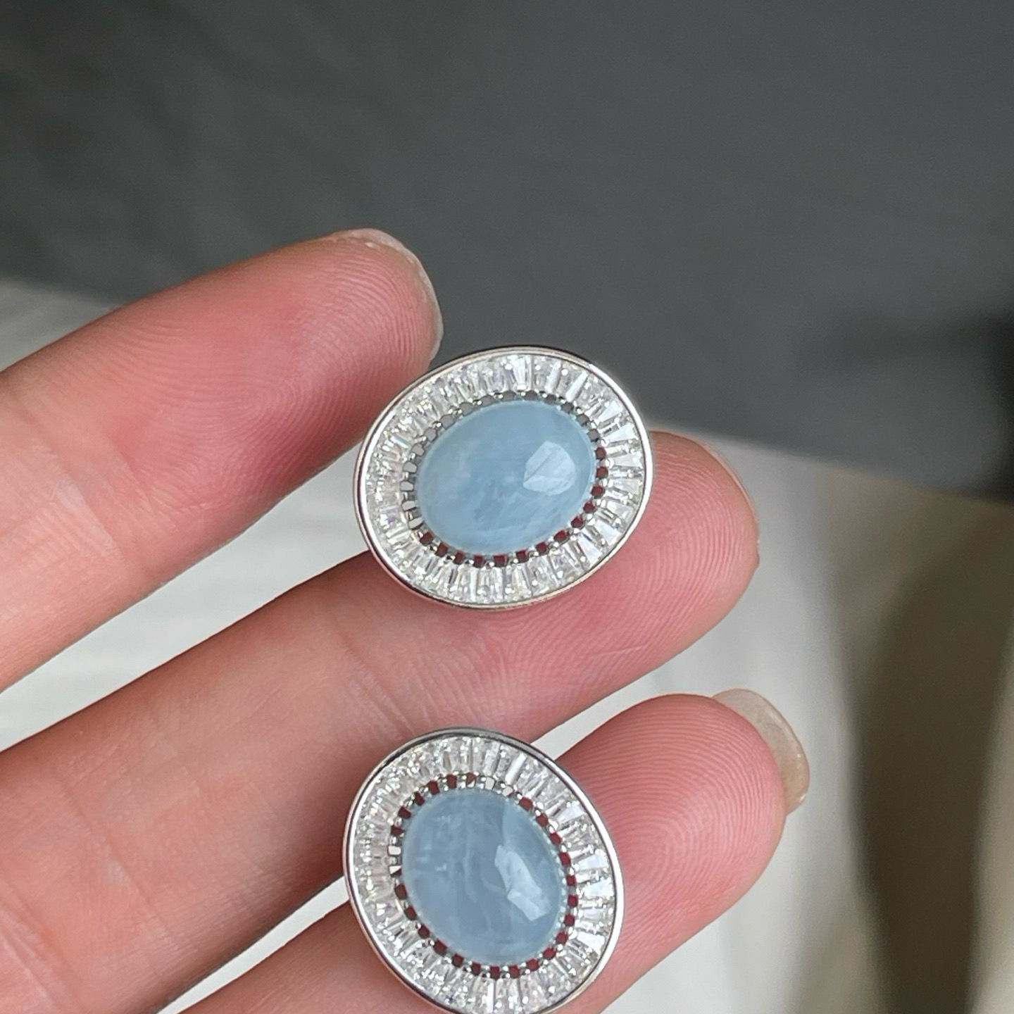 柏拉翡丽纯银新款海蓝宝耳环轻奢高级气质百搭耳钉耳饰耳坠02098