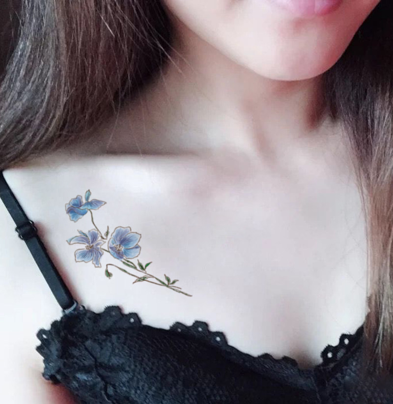 纹身贴 蓝色双生莲花  瑜伽古身体彩妆