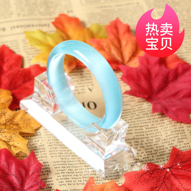 女士猫眼石手镯正品韩版时尚简约浅蓝色清新水晶光亮女款手镯