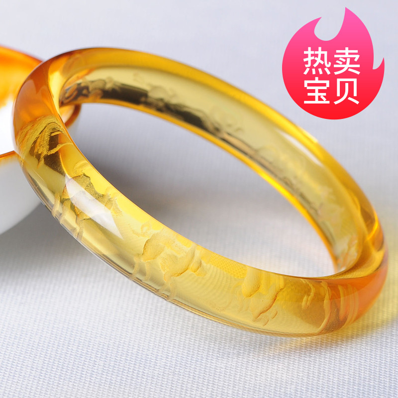 时尚 韩版 水晶手镯 黄水晶12生肖手镯 内雕12生肖图案 包邮