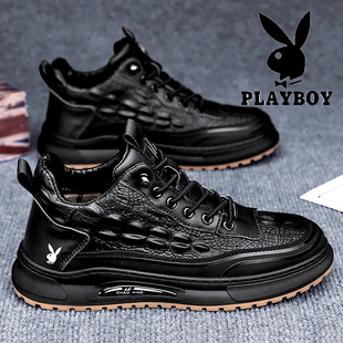 花花公子男鞋2025新款冬季鳄鱼皮高级感休闲鞋男防水厚底运动鞋