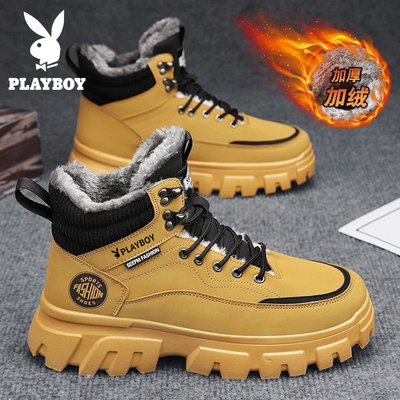 花花公子休闲加绒保暖马丁靴