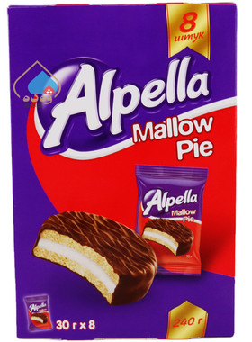 优客Alpella巧克力派224g涂层棉花糖夹心三明治饼干盒装进口ULKER