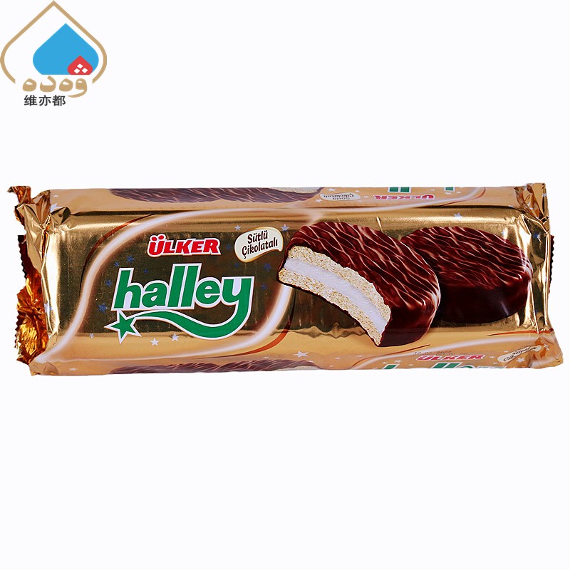 优客halley哈雷椰子味夹心巧克力派224g可可脂零食哈萨克斯坦进口