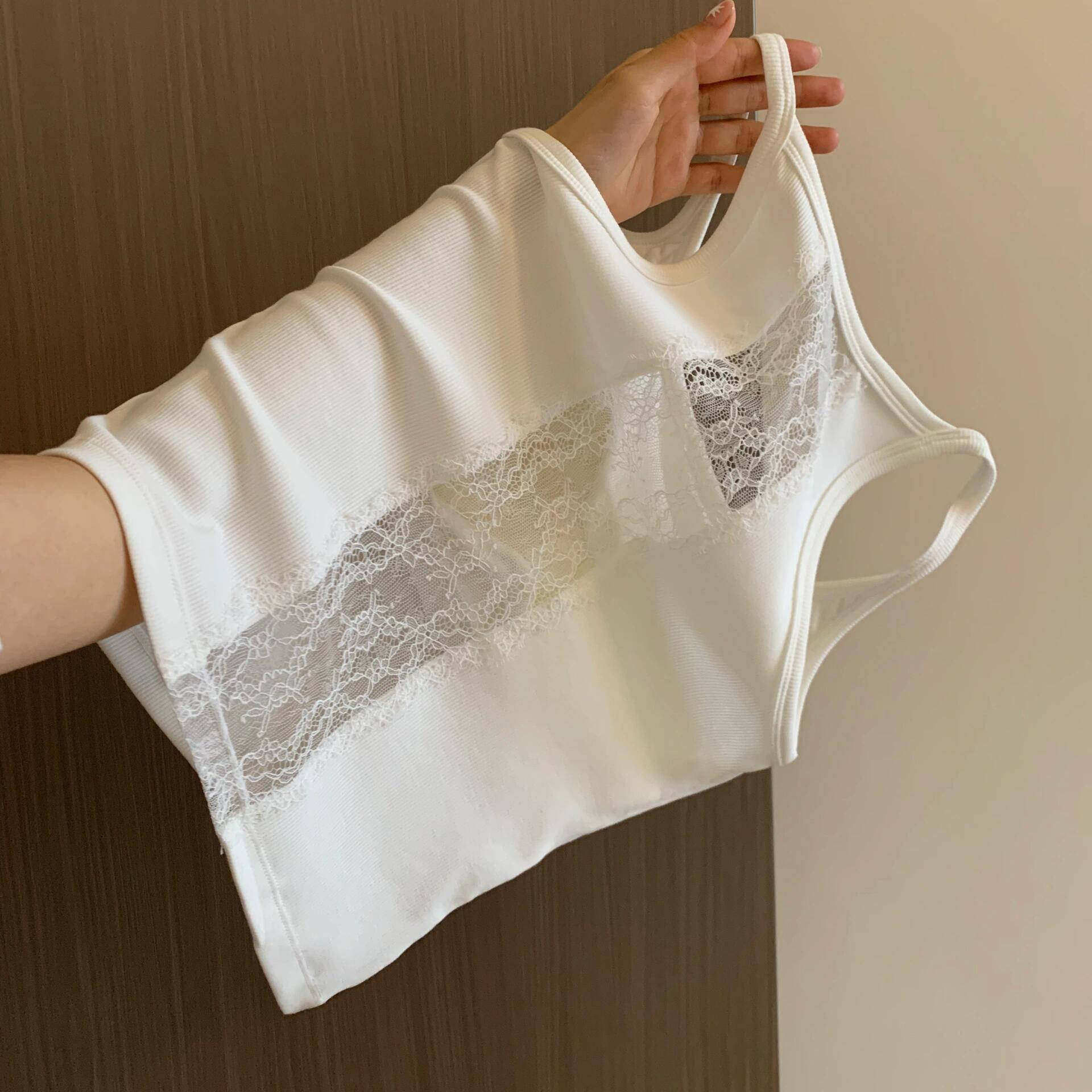 白色美背文胸一体吊带背心女2025新款外穿内搭带胸垫打底上衣纯棉